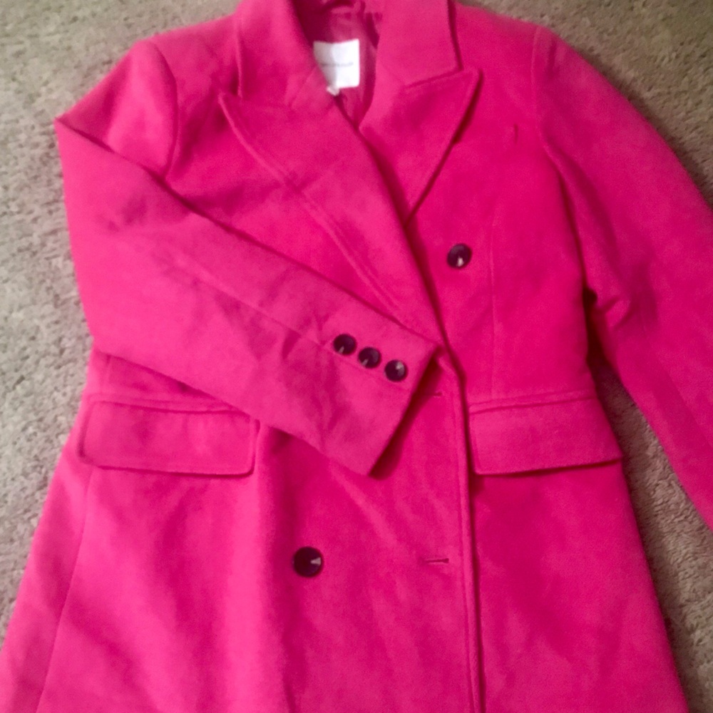Tailored Hot Pink Double-Breasted Pea Coat
